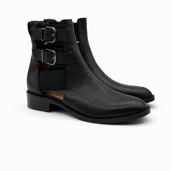 Via Spiga Birna Cutout Double Buckle Black Leather Boots Size 5.5M - Picture 3 of 16